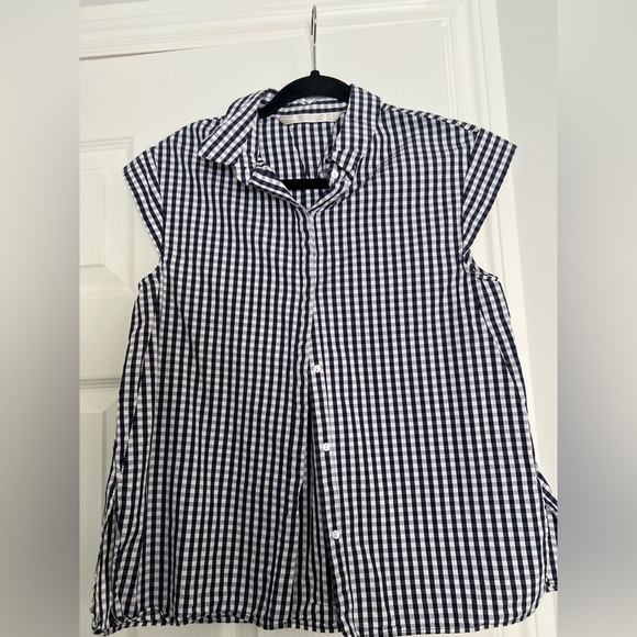 Zara Navy and White Checkered Blouse XS - Picture 1 of 2